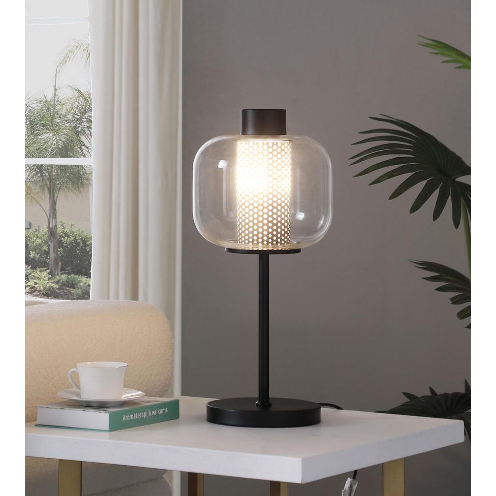 Ingrid Glass Shade Bedside Table Lamp Black. Picture 4