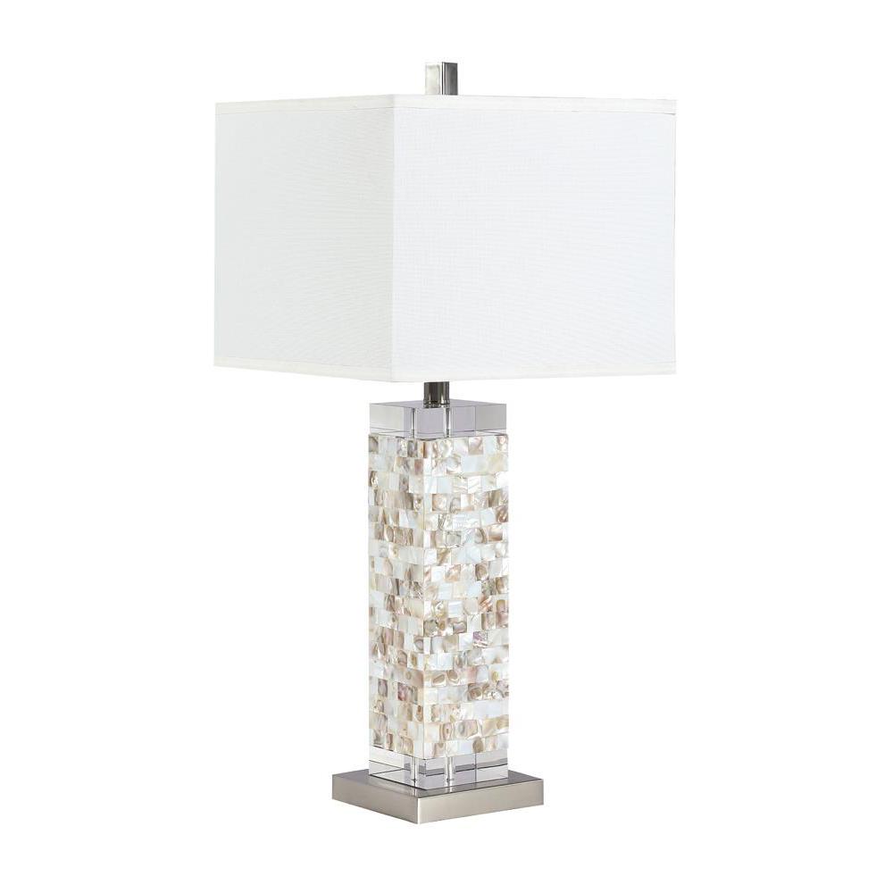 Capiz Square Shade Table Lamp with Crystal Base White and Silver. Picture 1