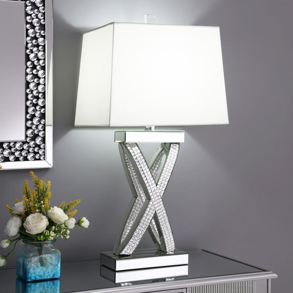 Dominick Table Lamp with Rectange Shade White and Mirror. Picture 1