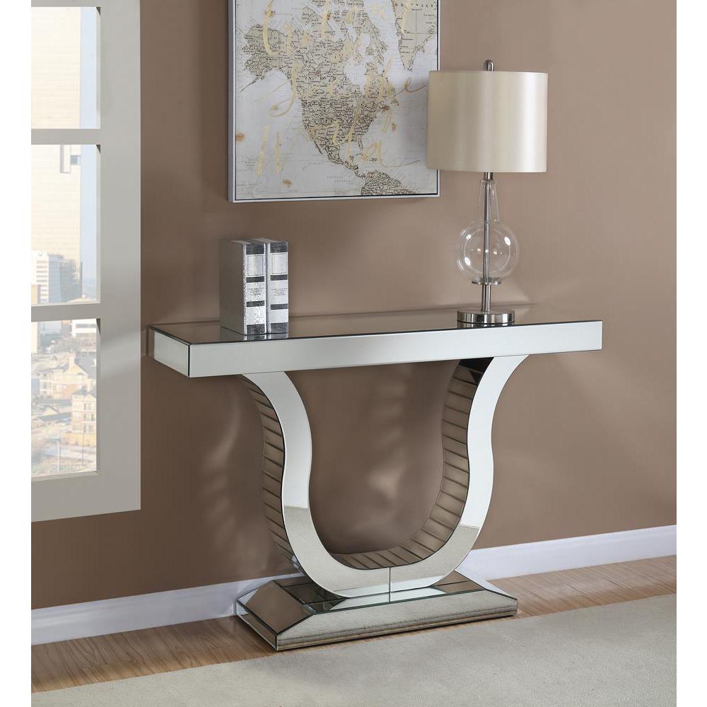 Saanvi Console Table with U-shaped Base Clear Mirror. Picture 1