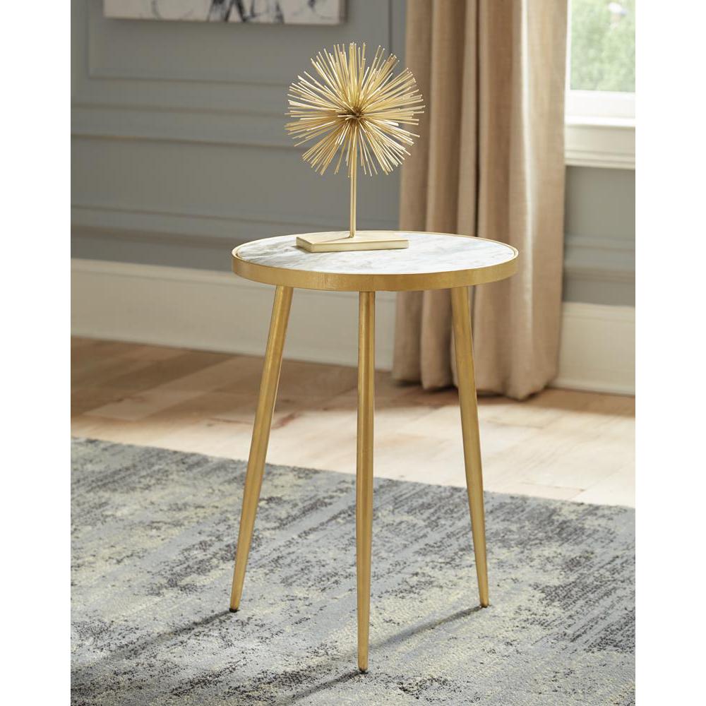 Acheson Round Accent Table White and Gold. Picture 1