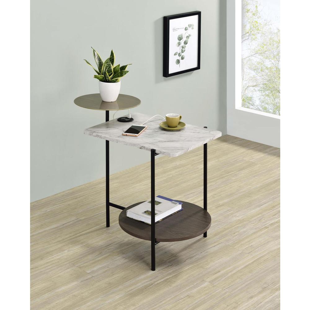Ottilie 3-tier Side Table With Wireless Charger White and Black. Picture 15