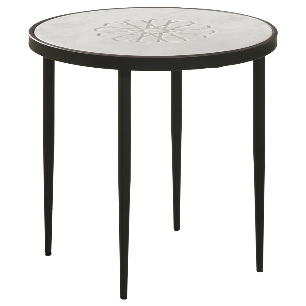 Kofi Round Marble Top Side Table White and Black. Picture 1