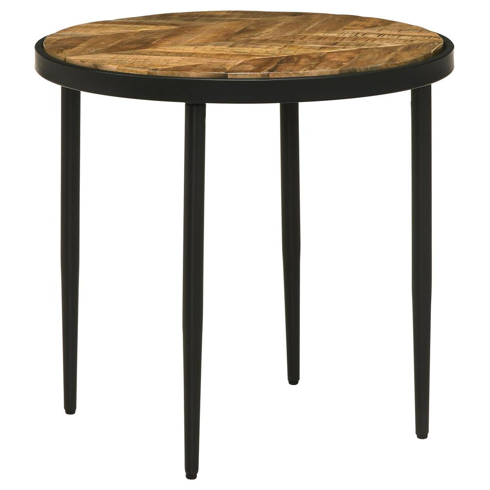 Hayden Metal Round Side Table Natural Mango and Black. Picture 1