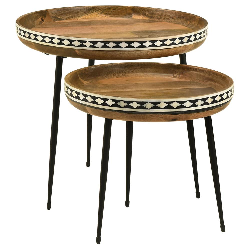 Ollie 2-piece Round Nesting Table Natural and Black. Picture 11