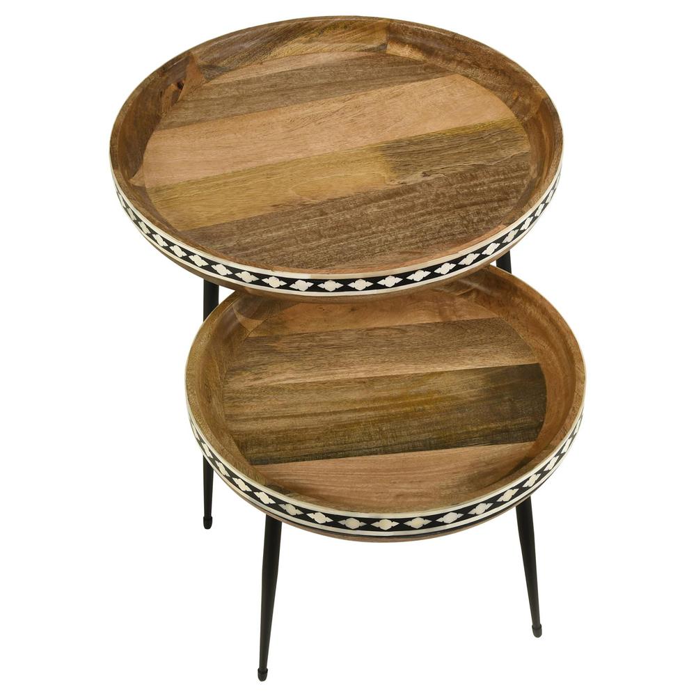 Ollie 2-piece Round Nesting Table Natural and Black. Picture 2