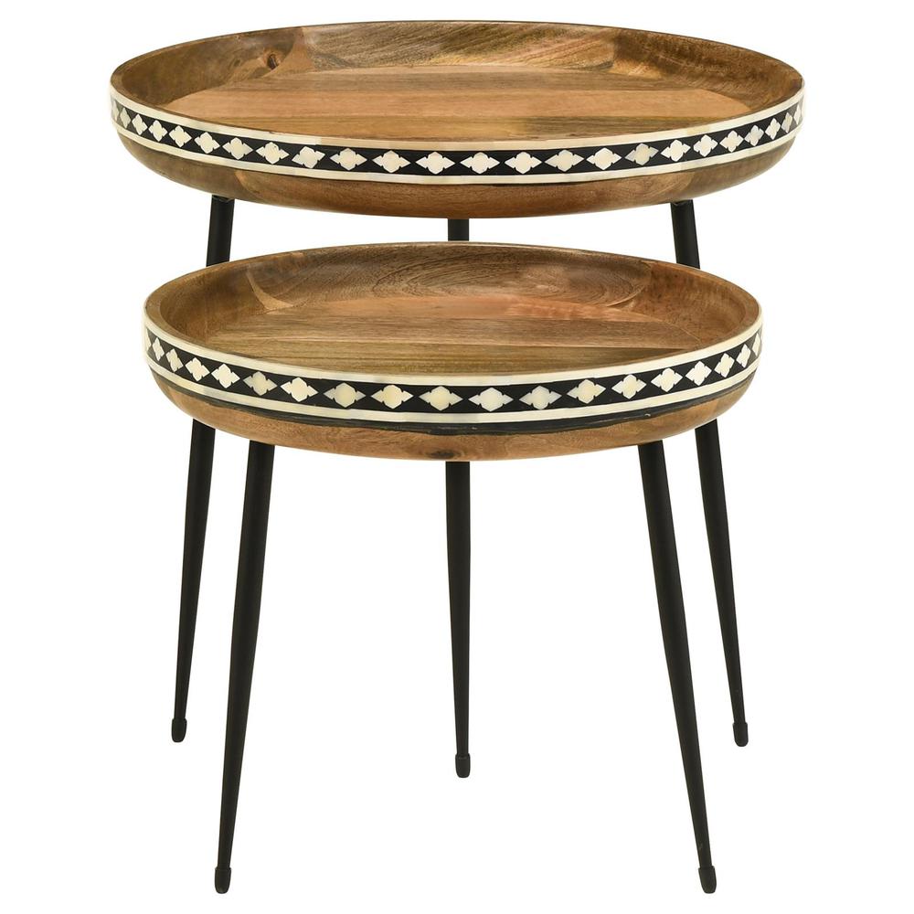 Ollie 2-piece Round Nesting Table Natural and Black. Picture 3