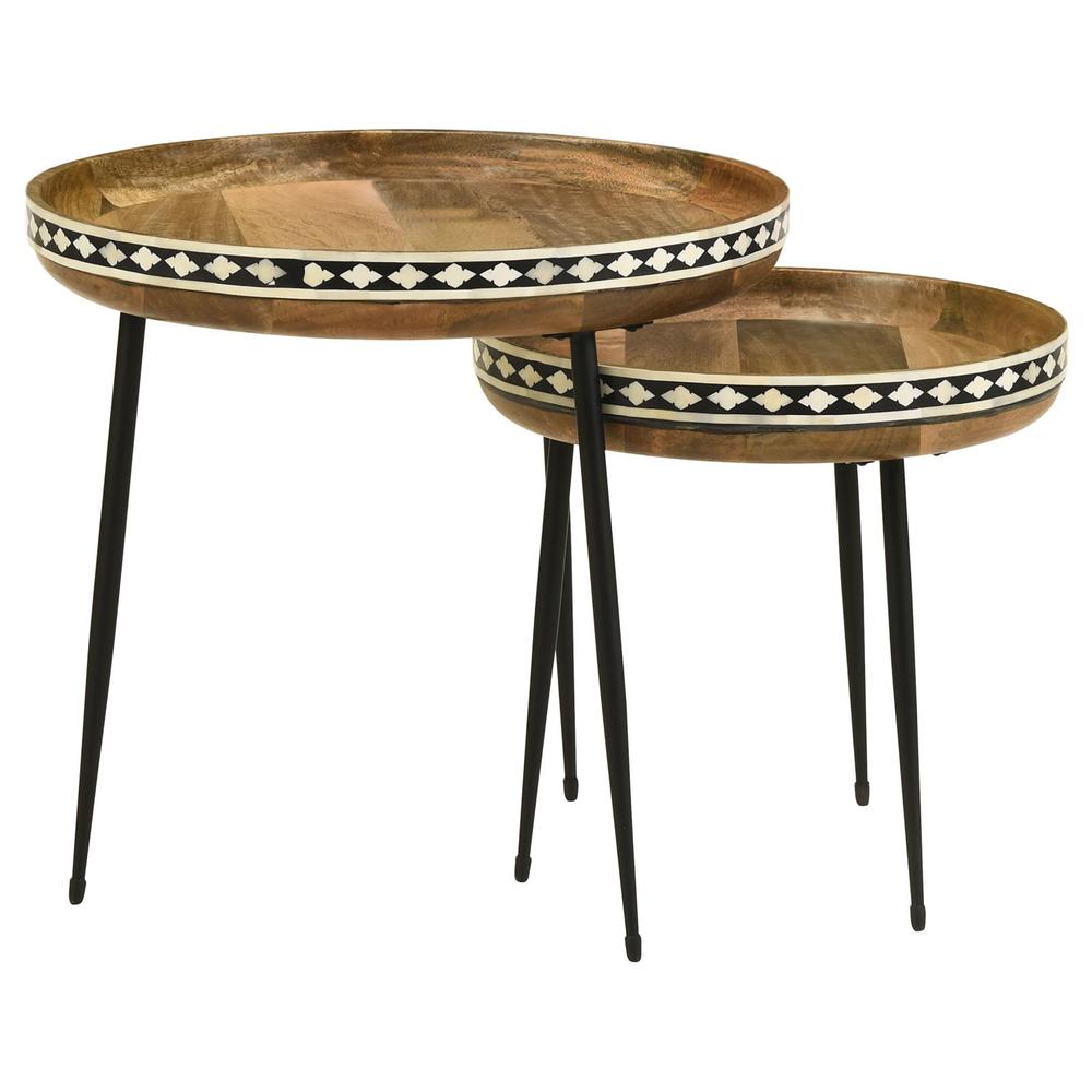 Ollie 2-piece Round Nesting Table Natural and Black. Picture 5