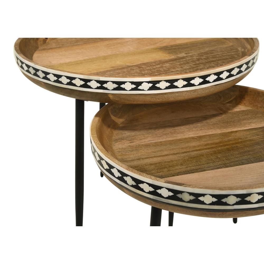 Ollie 2-piece Round Nesting Table Natural and Black. Picture 7