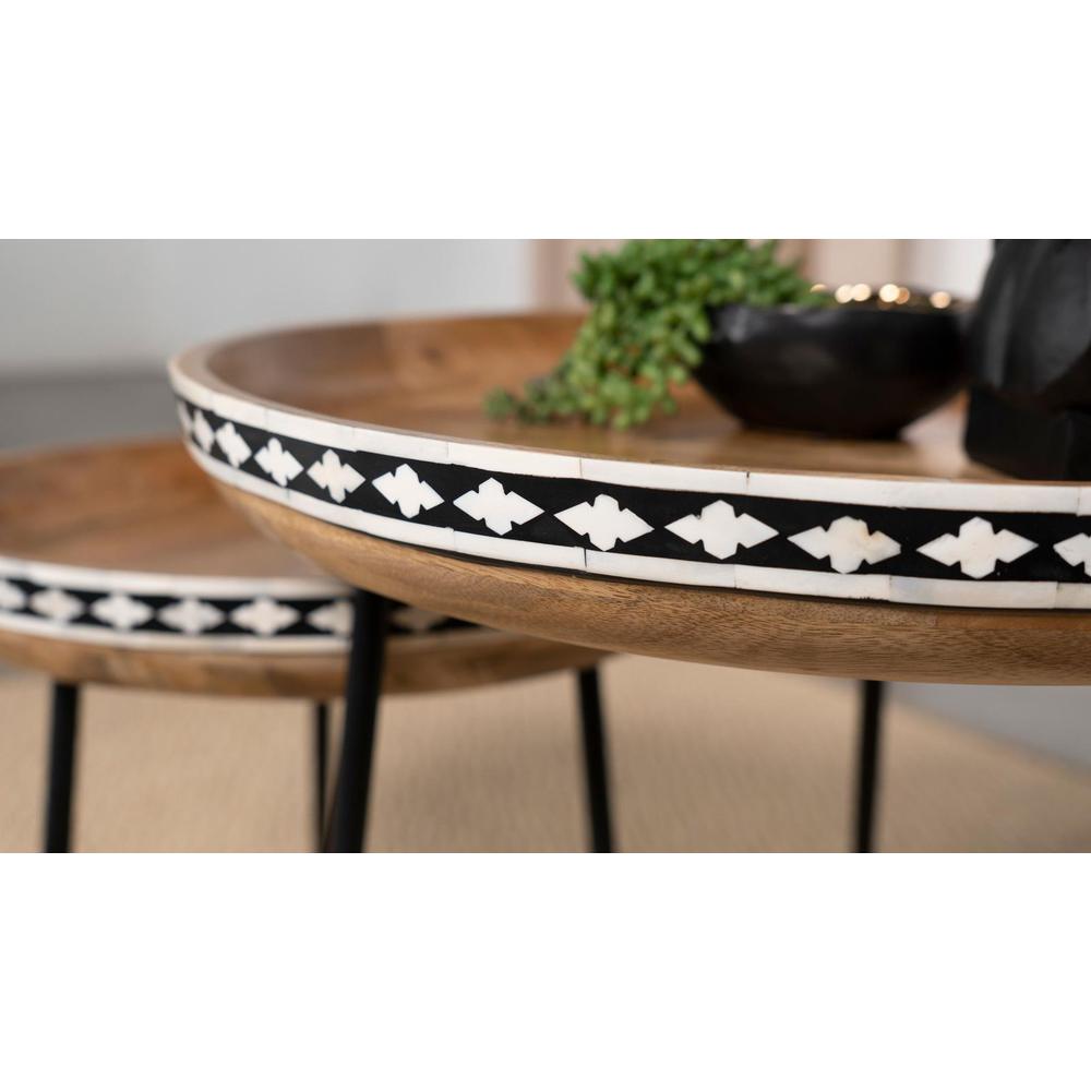 Ollie 2-piece Round Nesting Table Natural and Black. Picture 8