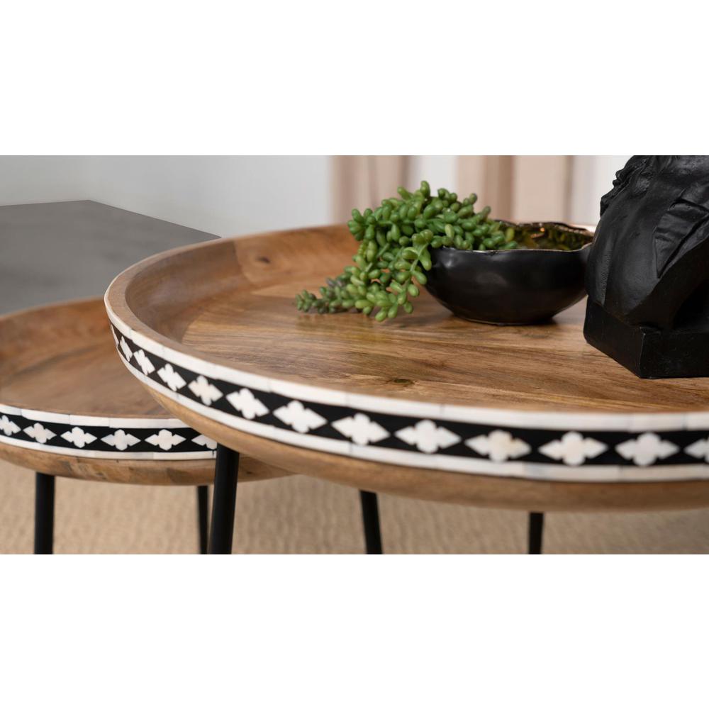Ollie 2-piece Round Nesting Table Natural and Black. Picture 9