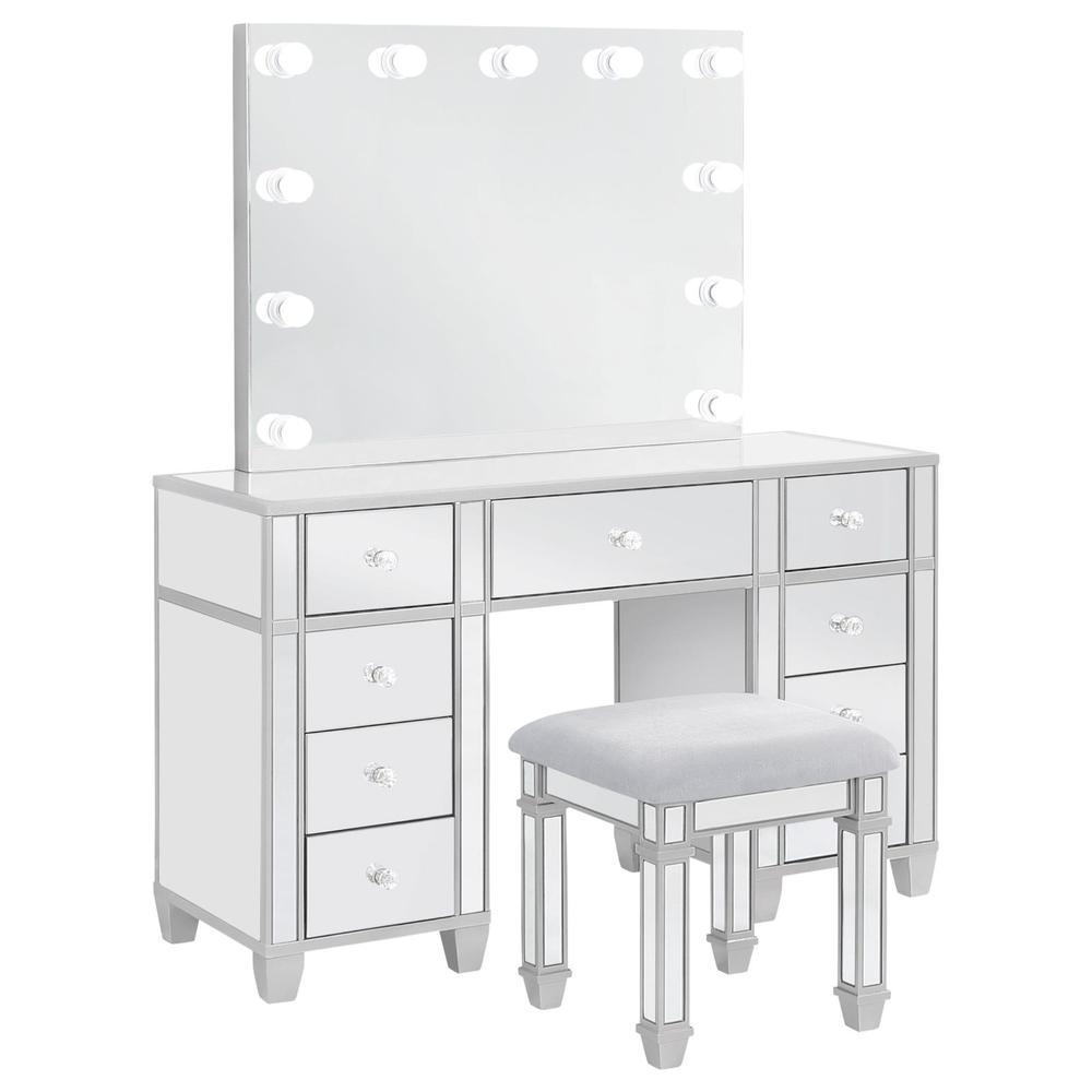 Allora 9-drawer Mirrored Storage Vanity Set with Hollywood Lighting Metallic. Picture 15