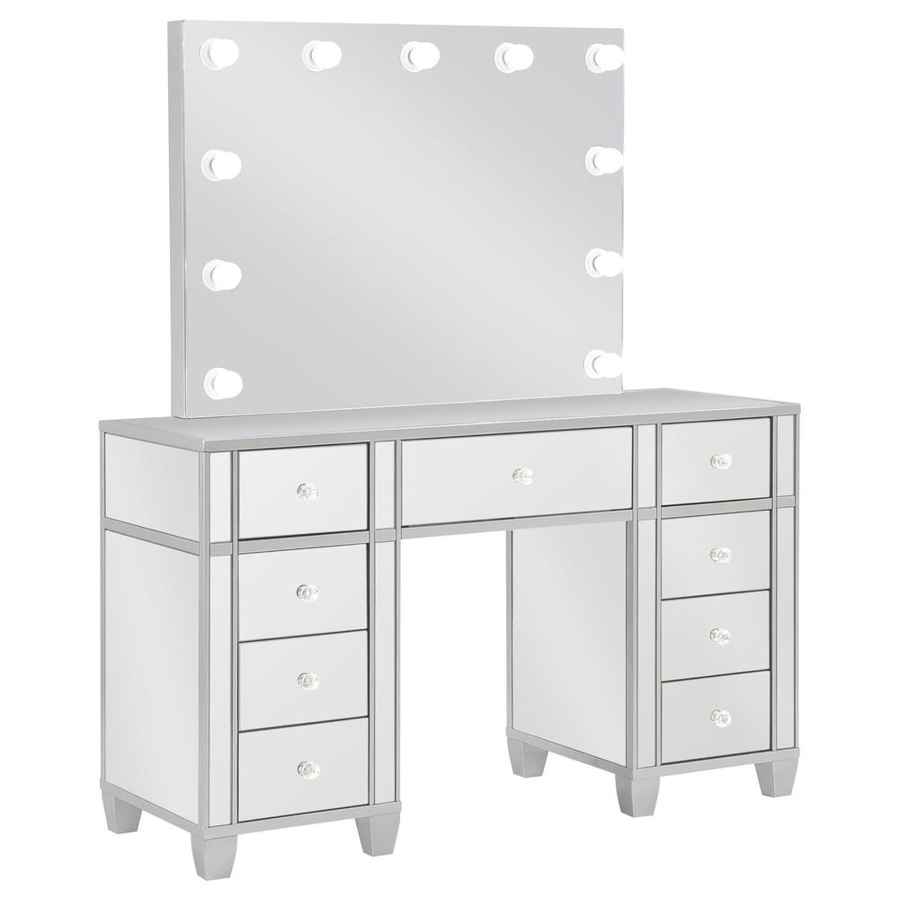 Allora 9-drawer Mirrored Storage Vanity Set with Hollywood Lighting Metallic. Picture 1