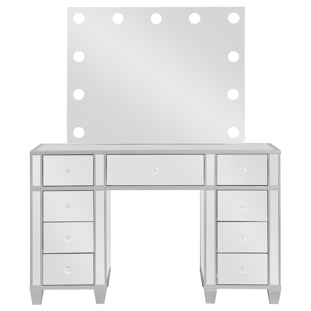 Allora 9-drawer Mirrored Storage Vanity Set with Hollywood Lighting Metallic. Picture 2