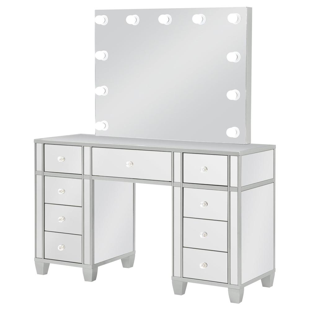 Allora 9-drawer Mirrored Storage Vanity Set with Hollywood Lighting Metallic. Picture 3
