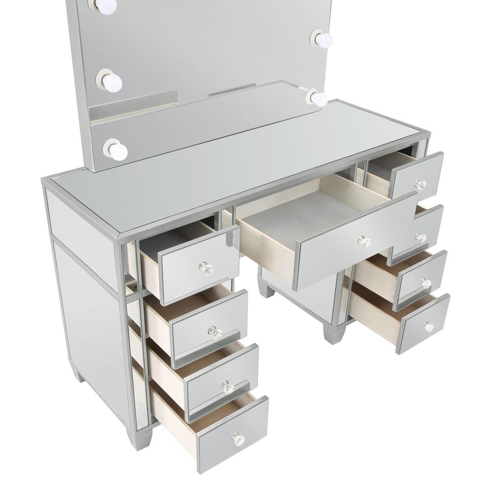 Allora 9-drawer Mirrored Storage Vanity Set with Hollywood Lighting Metallic. Picture 11