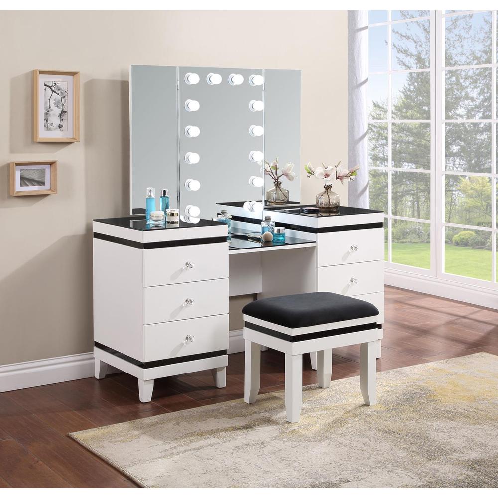 Talei 6-drawer Vanity Set with Hollywood Lighting Black and White. Picture 12