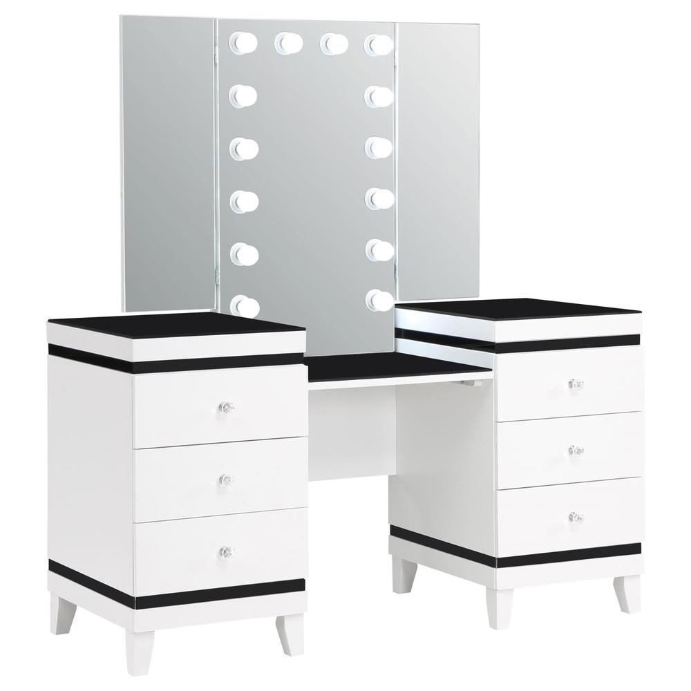 Talei 6-drawer Vanity Set with Hollywood Lighting Black and White. Picture 1
