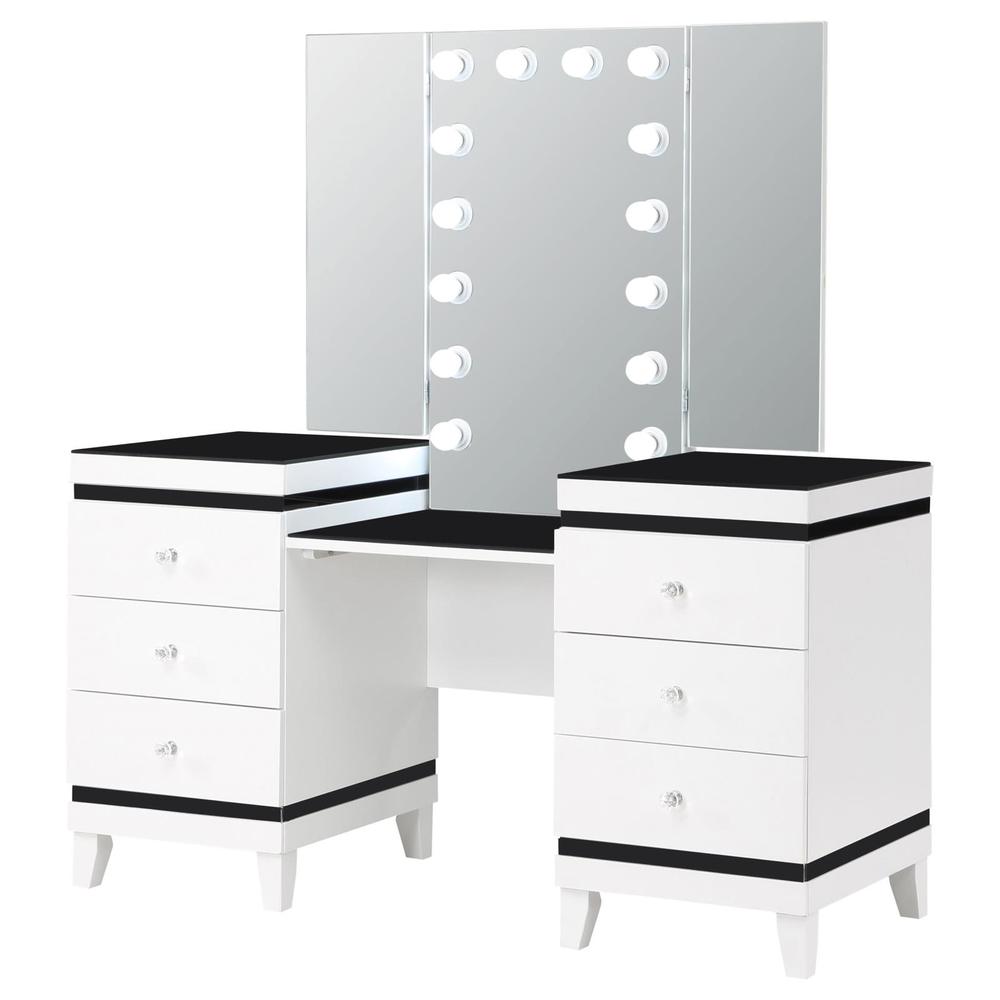 Talei 6-drawer Vanity Set with Hollywood Lighting Black and White. Picture 3