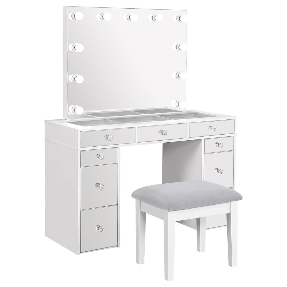Regina 3-piece Makeup Vanity Table Set Hollywood Lighting White and Mirror. Picture 1