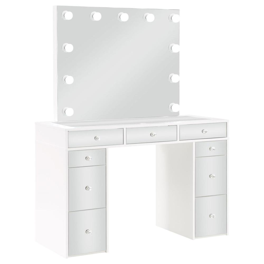 Regina 3-piece Makeup Vanity Table Set Hollywood Lighting White and Mirror. Picture 2