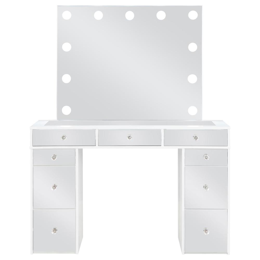 Regina 3-piece Makeup Vanity Table Set Hollywood Lighting White and Mirror. Picture 3