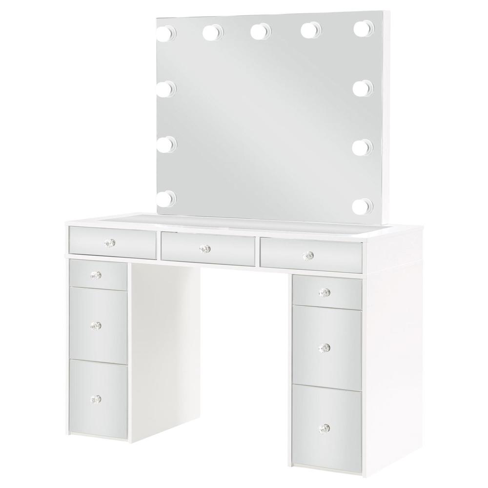 Regina 3-piece Makeup Vanity Table Set Hollywood Lighting White and Mirror. Picture 4
