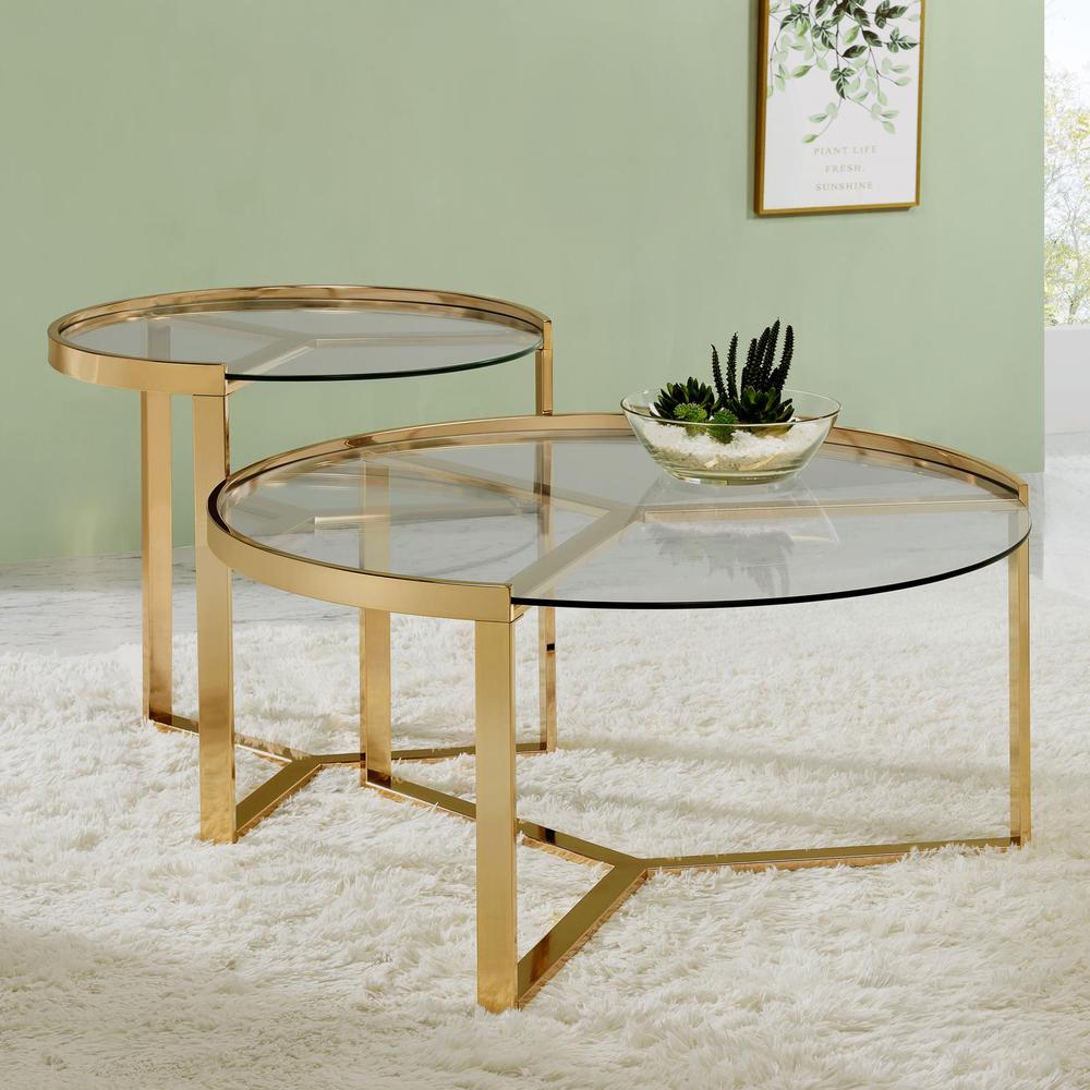 Delia 2-piece Round Nesting Table Clear and Gold. Picture 1