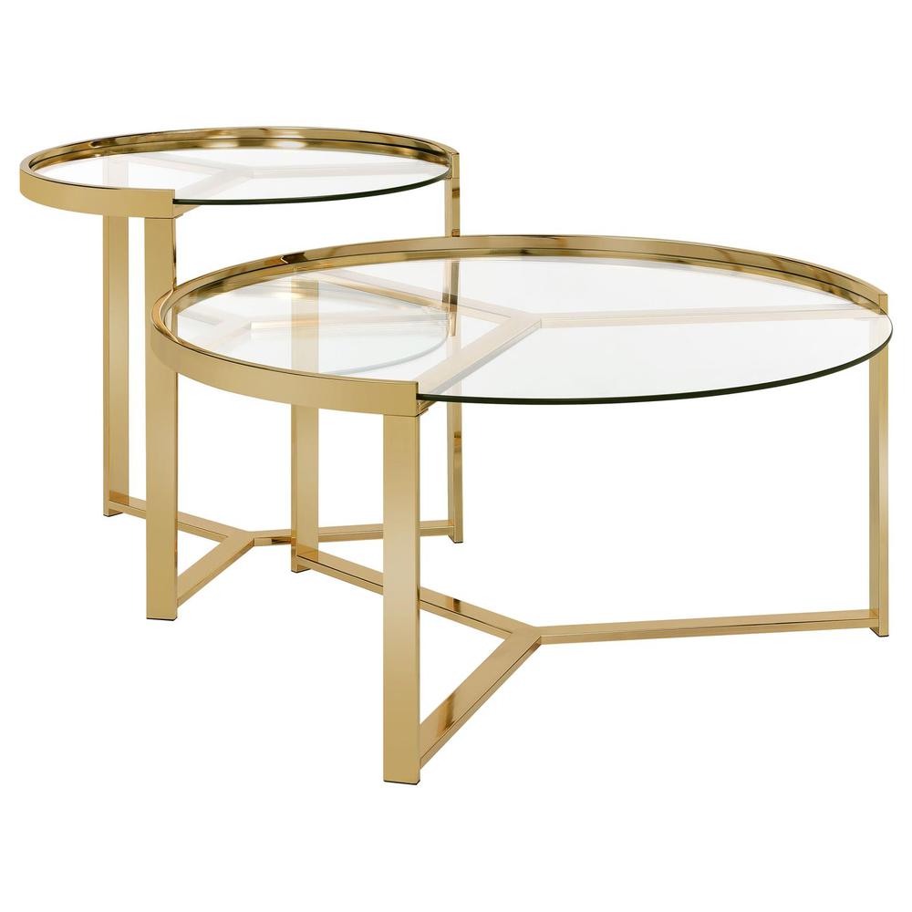 Delia 2-piece Round Nesting Table Clear and Gold. Picture 2