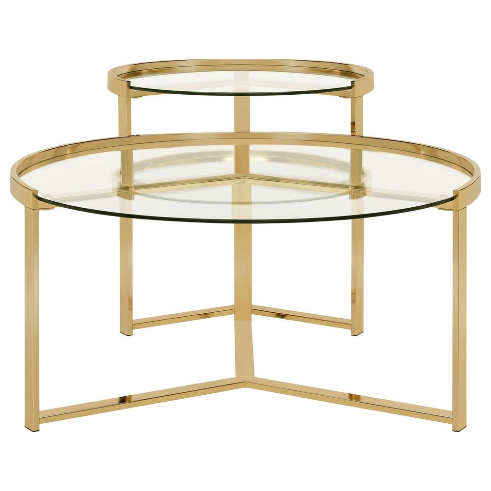 Delia 2-piece Round Nesting Table Clear and Gold. Picture 3