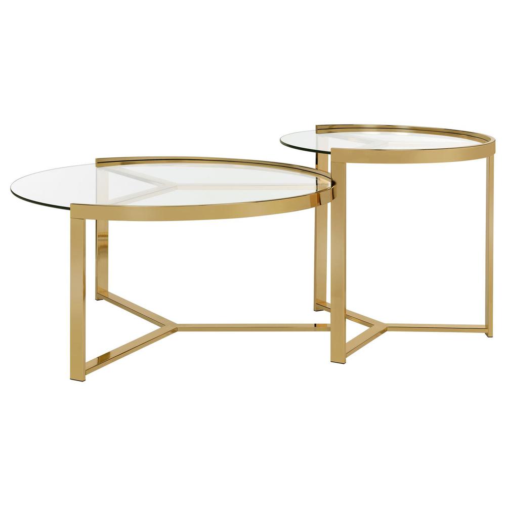 Delia 2-piece Round Nesting Table Clear and Gold. Picture 4