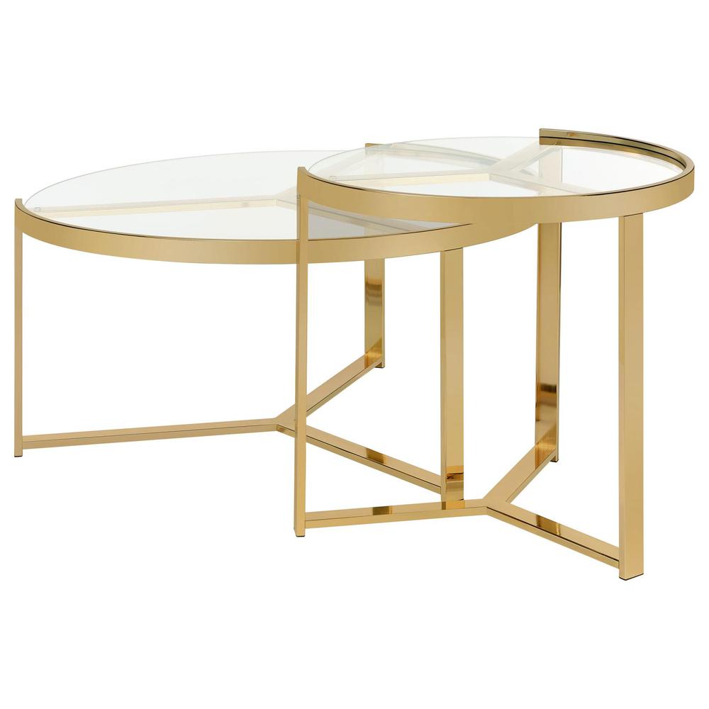 Delia 2-piece Round Nesting Table Clear and Gold. Picture 5