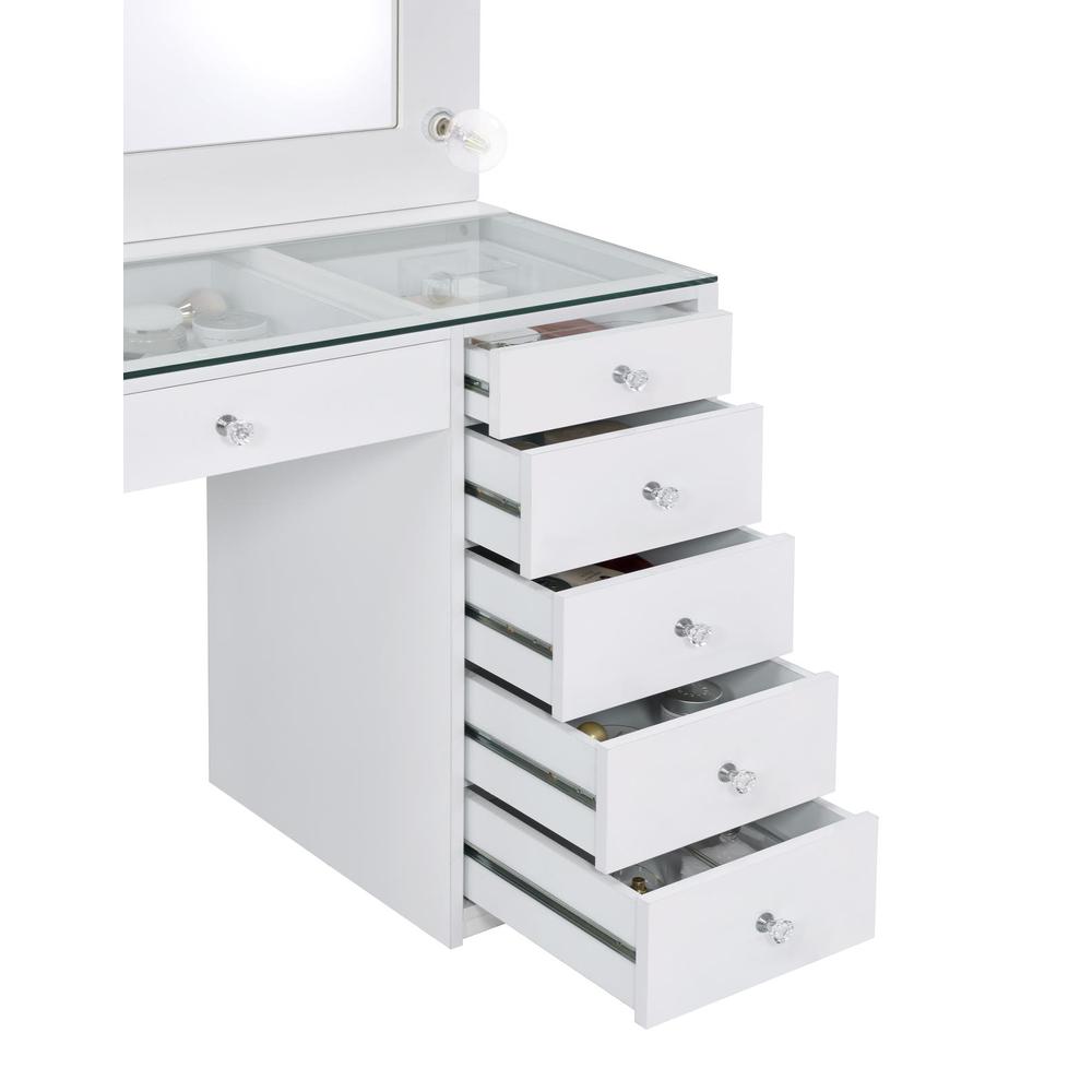 Acena 7-drawer Glass Top Vanity Desk with Lighting White. Picture 4