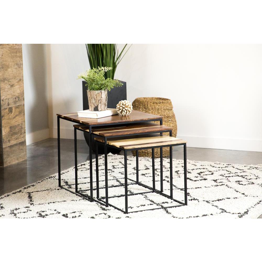 Belcourt 3-piece Square Nesting Tables Natural and Black. Picture 1