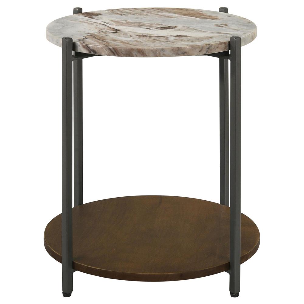 Noemie Round Accent Table with Marble Top White and Gunmetal. Picture 4