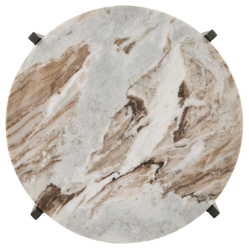 Noemie Round Accent Table with Marble Top White and Gunmetal. Picture 5