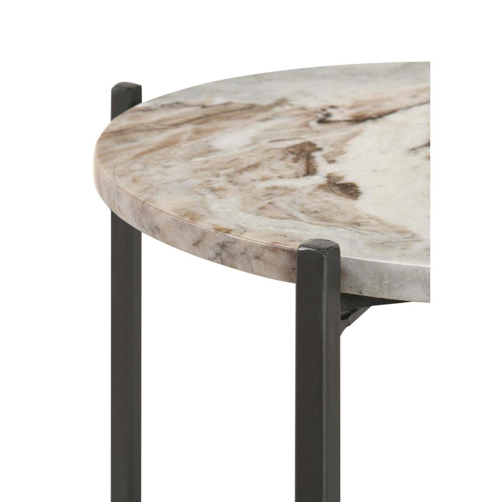 Noemie Round Accent Table with Marble Top White and Gunmetal. Picture 6