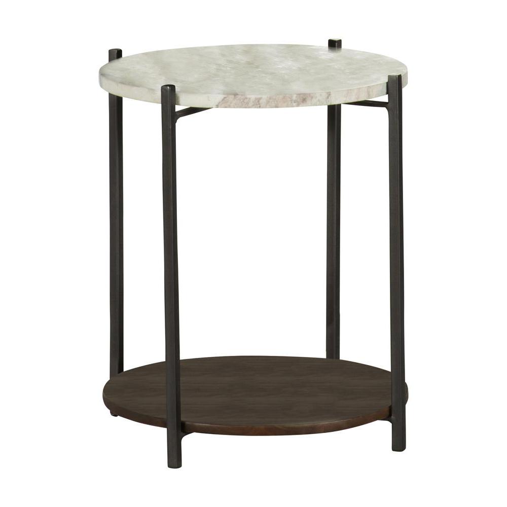 Noemie Round Accent Table with Marble Top White and Gunmetal. Picture 8