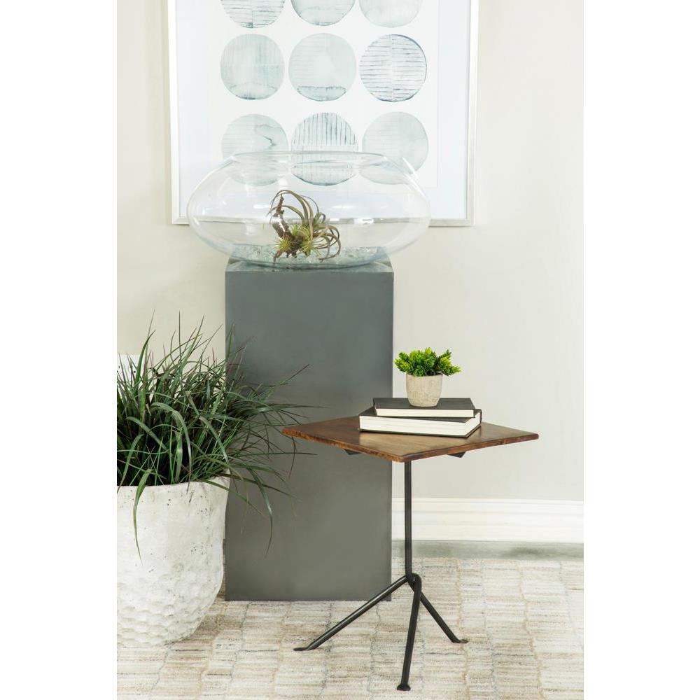 Heitor Square Accent Table with Tripod Legs Dark Brown and Gunmetal. Picture 1