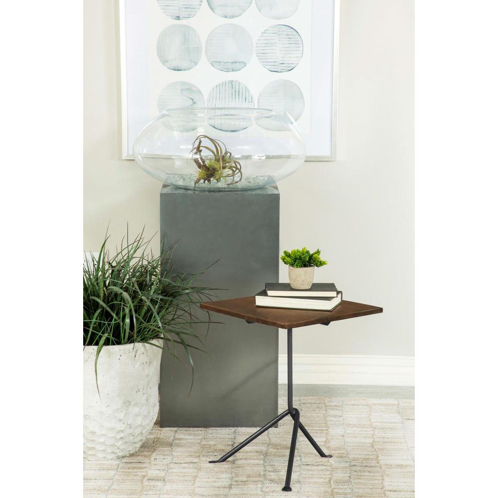 Heitor Square Accent Table with Tripod Legs Dark Brown and Gunmetal. Picture 2