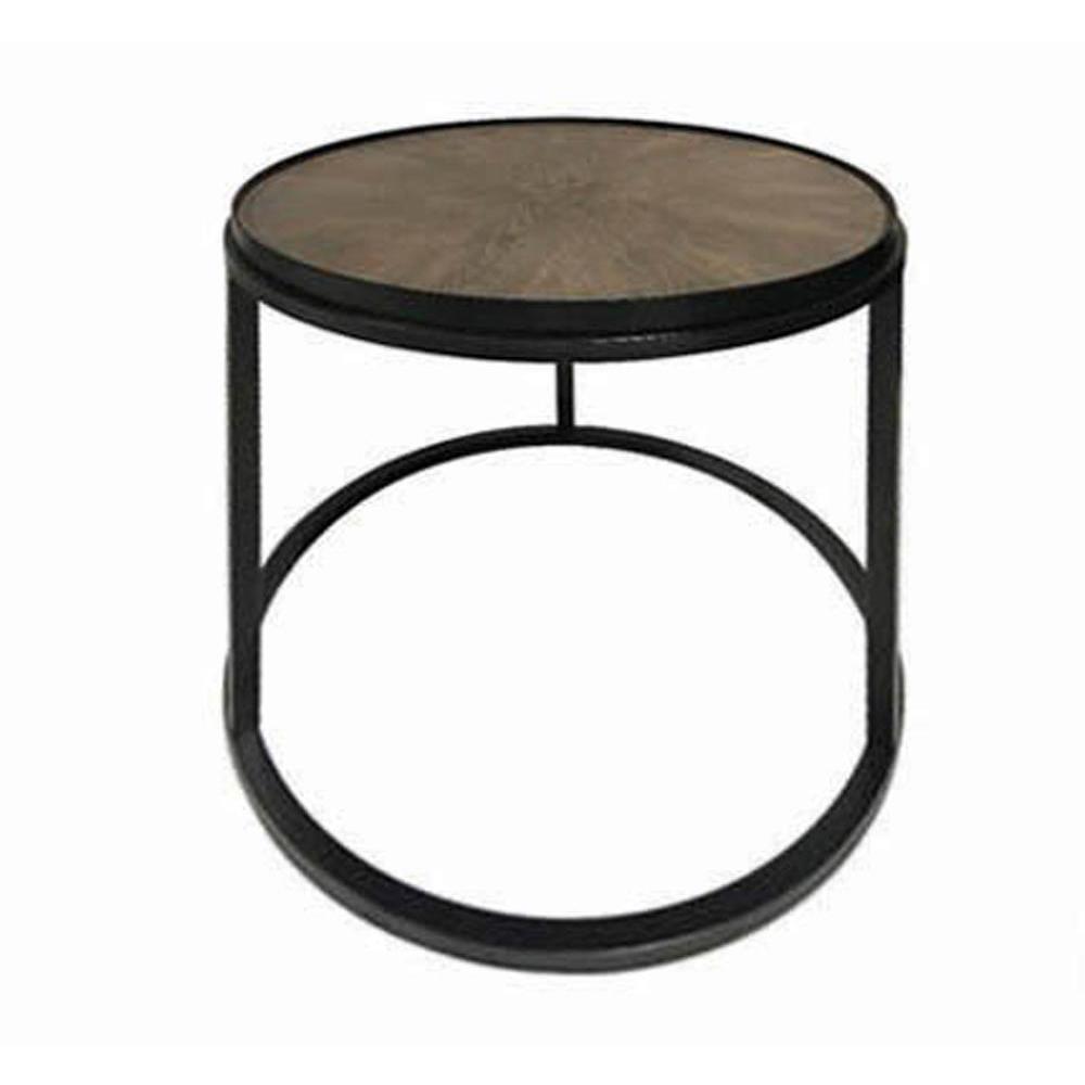 Rodrigo Round End Table Weathered Elm and Gunmetal. Picture 1