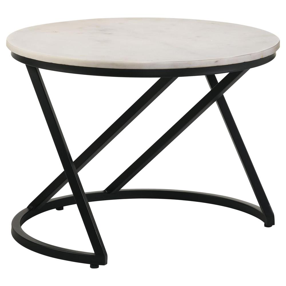 Miguel Round Accent Table with Marble Top White and Black. Picture 3