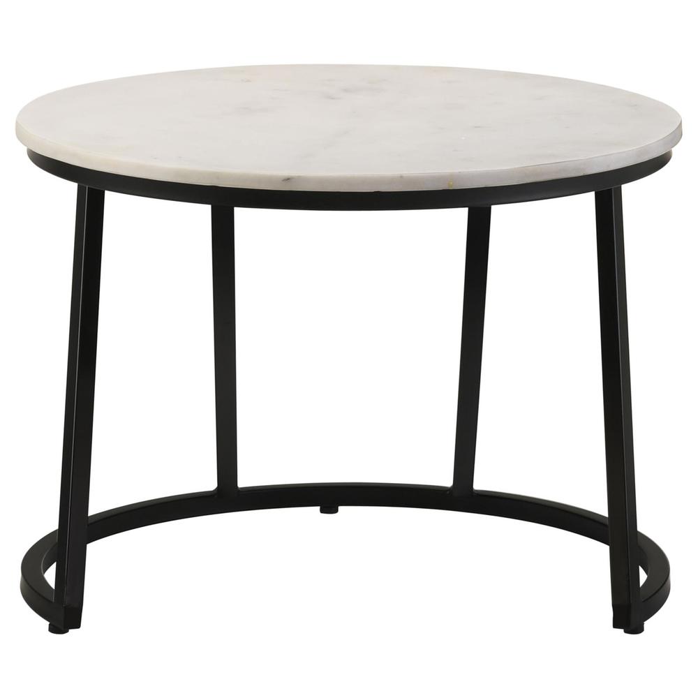Miguel Round Accent Table with Marble Top White and Black. Picture 4