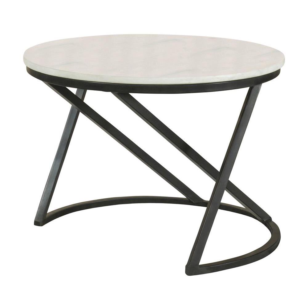 Miguel Round Accent Table with Marble Top White and Black. Picture 7