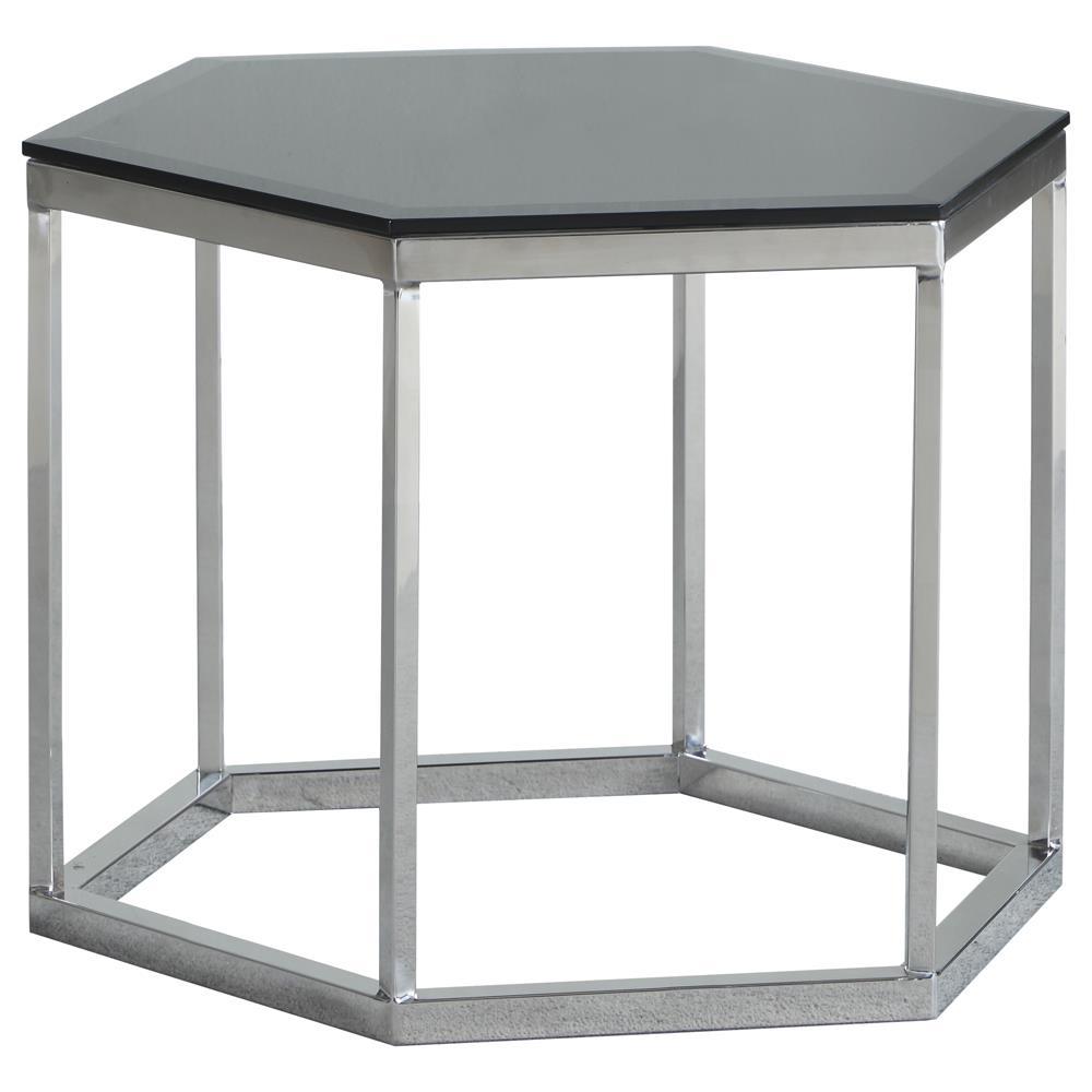Hexagon Glass Top Accent Table Black and Silver. Picture 2
