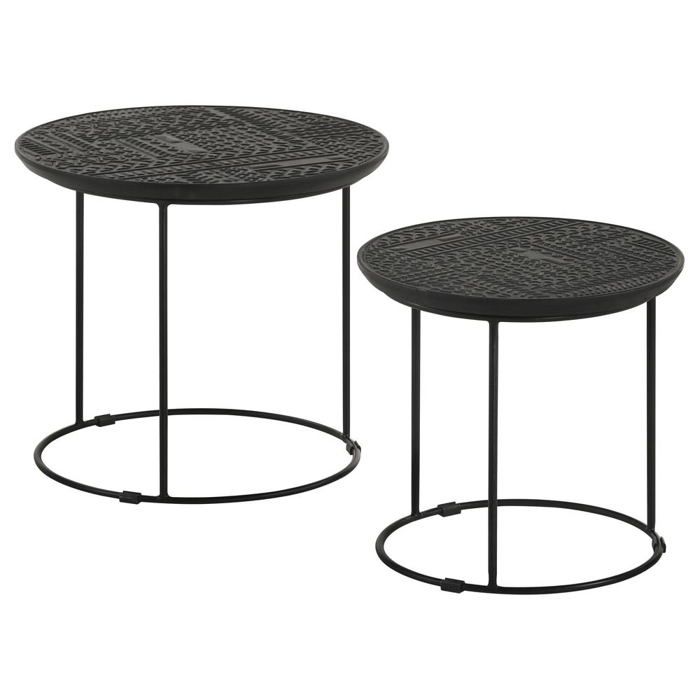 Loannis 2-piece Round Nesting Table Matte Black. Picture 3