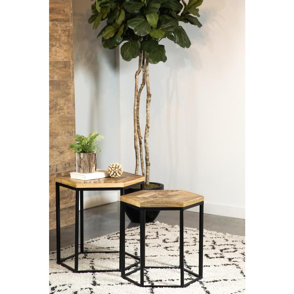 Adger 2-piece Hexagon Nesting Tables Natural and Black. Picture 1
