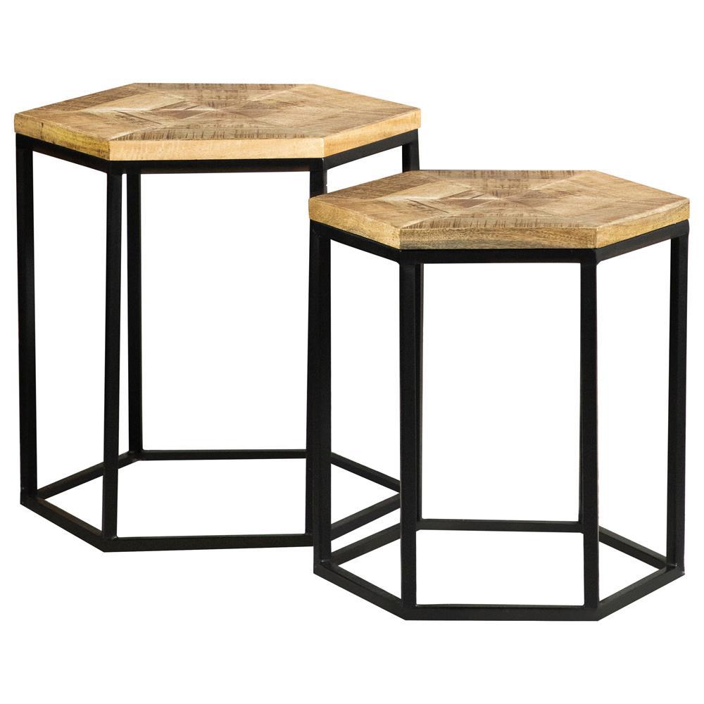 Adger 2-piece Hexagon Nesting Tables Natural and Black. Picture 2