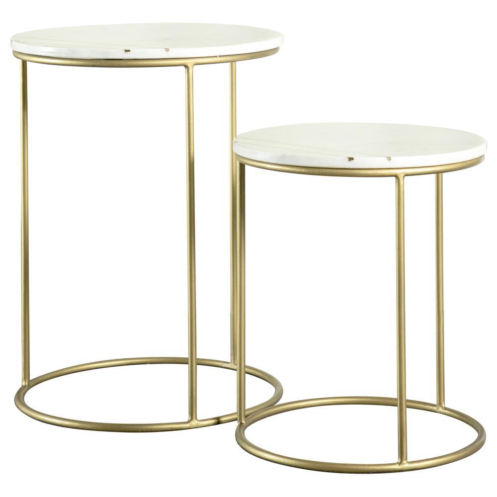 Vivienne 2-piece Round Marble Top Nesting Tables White and Gold. Picture 2