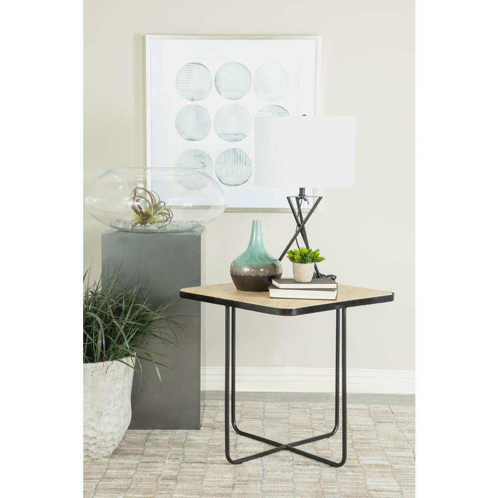 Elyna Square Accent Table Travertine and Black. Picture 1